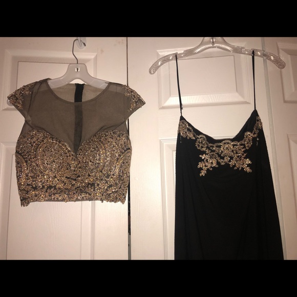 Two piece embroidered prom dress from David Bridal - Picture 1 of 8